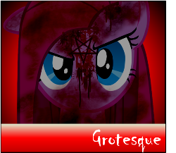 Size: 250x217 | Tagged: safe, pinkie pie, g4, blood, grotesque source, meta, meta:grotesque, pentagram, pinkamena diane pie, spoilered image, spoilered image joke