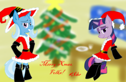 Size: 5500x3603 | Tagged: safe, artist:tixolseyerk, trixie, twilight sparkle, g4, christmas