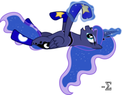 Size: 8160x6350 | Tagged: safe, artist:90sigma, princess luna, pony, g4, absurd resolution, clothes, female, magic, on back, simple background, socks, solo, transparent background