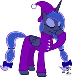 Size: 5280x5620 | Tagged: safe, artist:90sigma, princess luna, pony, g4, absurd resolution, alternate hairstyle, clothes, female, hat, nightcap, pajamas, simple background, solo, tired, transparent background, vector