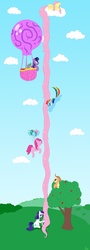 Size: 1000x2776 | Tagged: safe, artist:hieronymuswhite, applejack, fluttershy, pinkie pie, rainbow dash, rarity, spike, twilight sparkle, g4, hot air balloon, impossibly long tail, long mane, long tail, mane seven, rapunzel