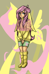 Size: 1168x1780 | Tagged: safe, artist:miupoke, fluttershy, human, g4, female, humanized, solo, winged humanization