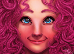 Size: 2851x2103 | Tagged: safe, artist:manelymolly, pinkie pie, human, g4, bust, female, humanized, smiling, solo, uncanny valley