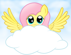 Size: 900x691 | Tagged: safe, artist:megaman174, fluttershy, g4, blushing, cloud