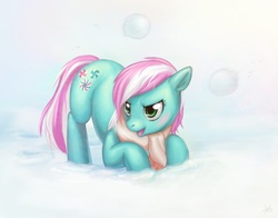 Size: 1000x784 | Tagged: safe, artist:mooflz, minty, pony, g3, g4, clothes, female, g3 to g4, generation leap, scarf, snow, solo