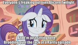 Size: 932x540 | Tagged: safe, edit, edited screencap, screencap, rarity, g4, season 3, alicorn drama, caption, drama, image macro, meme, text