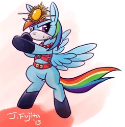 Size: 640x653 | Tagged: safe, artist:j-fujita, rainbow dash, pony, g4, female, mask, necklace, pixiv, solo