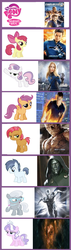 Size: 586x2054 | Tagged: safe, apple bloom, babs seed, diamond tiara, scootaloo, shady daze, silver spoon, sweetie belle, earth pony, human, pegasus, pony, unicorn, g4, ben grimm, comparison, comparison chart, doctor doom, fantastic four, galactus, invisible woman, johnny storm, mr fantastic, neighsayers everywhere, reed richards, silver spooner, silver surfer, sue storm, the human torch, the thing (marvel)
