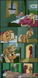 Size: 1500x3031 | Tagged: safe, artist:morevespenegas, apple bloom, applejack, big macintosh, earth pony, pony, g4, comic, loose hair, male, silver linings, sleeping, stallion