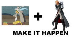 Size: 849x430 | Tagged: safe, discord, g4, all caps, disney, exploitable meme, kingdom hearts, make it happen, meme, meta, xehanort