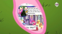 Size: 848x466 | Tagged: safe, edit, screencap, applejack, king zebra, pinkie pie, princess cadance, twilight sparkle, g4, meme, pinkie's hoof, terry