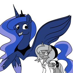 Size: 662x662 | Tagged: safe, artist:erikagaga, princess luna, pony, moonstuck, g4, science woona, simple background, woona