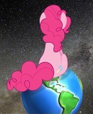 Size: 185x226 | Tagged: safe, pinkie pie, earth pony, pony, g4, earth, giant pony, giant/macro earth pony, giantess, giga giant, macro, pony bigger than a planet, sitting, space