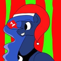 Size: 662x662 | Tagged: safe, artist:erikagaga, princess luna, pony, g4, bust, female, hat, needs more saturation, santa hat, solo