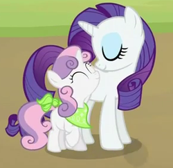 Size: 292x283 | Tagged: safe, screencap, rarity, sweetie belle, pony, g4, sisterhooves social, cropped, cute, duo, eyes closed, neckerchief