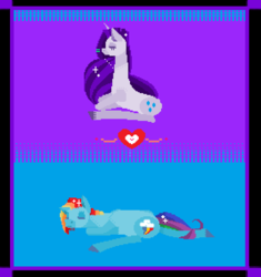 Size: 546x580 | Tagged: safe, artist:oliviaandedd, rainbow dash, rarity, pegasus, pony, unicorn, g4, female, mare, pixel art