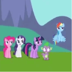 Size: 350x350 | Tagged: safe, screencap, pinkie pie, rainbow dash, rarity, spike, twilight sparkle, g4, keep calm and flutter on, animated