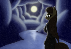 Size: 2250x1568 | Tagged: safe, artist:devs-iratvs, octavia melody, earth pony, anthro, g4, breasts, busty octavia melody, clothes, coat, female, snow, snowfall, solo