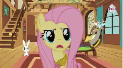 Size: 480x268 | Tagged: safe, screencap, angel bunny, discord, fluttershy, g4, keep calm and flutter on, animated, hub logo