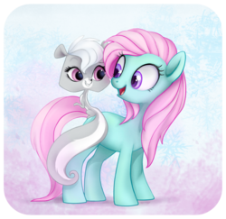 Size: 900x873 | Tagged: safe, artist:mn27, minty, pony, skunk, g3, g4, animal, crossover, female, g3 to g4, generation leap, littlest pet shop, pepper clark, tabitha st. germain, voice actor joke