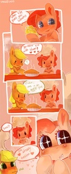 Size: 994x2411 | Tagged: safe, artist:dhui, applejack, pinkie pie, g4, chef, chef's hat, comic, hat, lemon, pie