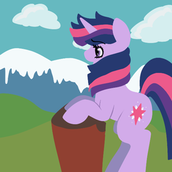 Size: 500x500 | Tagged: safe, artist:robynne, twilight sparkle, pony, unicorn, g4, bipedal, bipedal leaning, colored, flat colors, leaning, lineless, looking forward, side view, solo, unicorn twilight, windswept mane