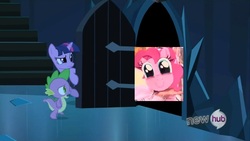 Size: 854x480 | Tagged: safe, spike, twilight sparkle, g4, my little pony: friendship is magic, the crystal empire, exploitable meme, meme, the scary door