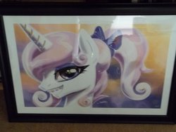 Size: 900x675 | Tagged: safe, artist:kp-shadowsquirrel, fleur-de-lis, pony, g4, braces, female, ponytail, print, solo