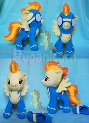 Size: 761x1049 | Tagged: safe, artist:lemonkylie, spitfire, pegasus, pony, g4, clothes, goggles, irl, photo, plushie, solo, spread wings, uniform, wings, wonderbolts uniform