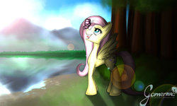 Size: 1000x600 | Tagged: safe, artist:gamermac, fluttershy, butterfly, pegasus, pony, g4, butterfly on nose, female, insect on nose, mare