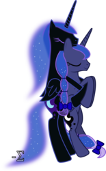 Size: 5640x9070 | Tagged: safe, artist:90sigma, nightmare moon, princess luna, g4, absurd resolution, alternate hairstyle, duo, female, hug, lesbian, selfcest, shipping, simple background, sleeping, transparent background, vector