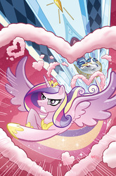 Size: 755x1147 | Tagged: safe, artist:tony fleecs, idw, princess cadance, shining armor, pony, g4, official, the crystal empire, comic, cover, cover art, duo, epic wife tossing, female, heart, holiday, love, male, mare, valentine's day
