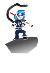 Size: 2538x3690 | Tagged: safe, artist:jewelsfriend, dj pon-3, vinyl scratch, pony, g4, afro samurai, bipedal, crossover, ninja ninja, sword