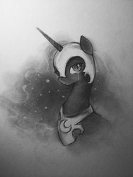 Size: 2448x3264 | Tagged: safe, artist:murphylaw4me, nightmare moon, pony, g4, crying, female, grayscale, monochrome, solo, traditional art