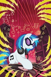 Size: 757x1149 | Tagged: safe, artist:tony fleecs, idw, official comic, dj pon-3, vinyl scratch, pony, g4, official, clean, comic, cover, grin, headphones, smiling, turntable