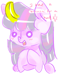 Size: 500x600 | Tagged: safe, artist:marinakirby, twilight sparkle, pony, g4, banana, beady eyes, female, hooves together, solo