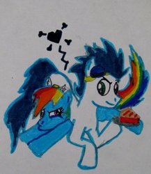 Size: 900x1037 | Tagged: safe, artist:mewluna, rainbow dash, soarin', g4, female, male, pie, ship:soarindash, shipping, straight, that pony sure does love pies