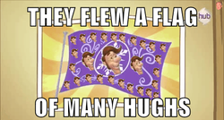 Size: 480x258 | Tagged: safe, edit, edited screencap, screencap, g4, the crystal empire, flag, funny, funny as hell, hilarious, hub logo, hugh neutron, image macro, meme, op is a genius, pun, song reference, the adventures of jimmy neutron: boy genius, wat