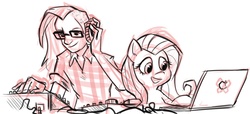 Size: 1002x456 | Tagged: safe, artist:herny, fluttershy, human, g4, computer, glasses, skrillex