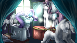 Size: 3000x1686 | Tagged: safe, artist:blindcoyote, rarity, sweetie belle, g4, older