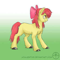 Size: 1000x1000 | Tagged: safe, artist:adalbertus, artist:php130, apple bloom, earth pony, pony, g4, blank flank, bow, cheek fluff, chest fluff, collaboration, female, gradient background, hair bow, hooves, smiling, solo, tail, unshorn fetlocks