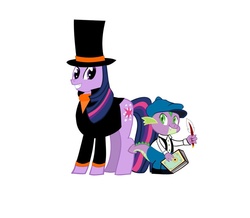 Size: 956x835 | Tagged: safe, artist:jewelsfriend, spike, twilight sparkle, g4, crossover, hershel layton, luke triton, professor layton