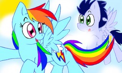 Size: 512x307 | Tagged: safe, artist:scribblehearts, rainbow dash, soarin', pegasus, pony, g4, 3ds, duo, female, male, mare, ship:soarindash, shipping, stallion, straight