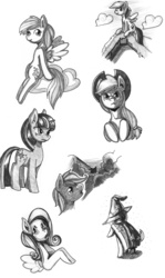 Size: 2410x4038 | Tagged: safe, artist:lexx2dot0, applejack, derpy hooves, fluttershy, rainbow dash, scootaloo, trixie, twilight sparkle, pegasus, pony, g4, female, mare