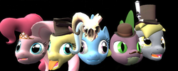 Size: 1074x428 | Tagged: safe, derpy hooves, fluttershy, pinkie pie, spike, trixie, pegasus, pony, g4, female, fuck shit sound.video, gmod, mare, merasmus, parody, psychically unstable merasmus and his wacky roommates.cornflakes, team fortress 2