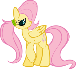 Size: 1099x999 | Tagged: safe, artist:letirary, fluttershy, pony, g4, alternate hairstyle, female, ponytail, simple background, smiling, solo, transparent background