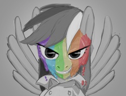 Size: 1110x850 | Tagged: safe, artist:yoka-the-changeling, rainbow dash, pony, fanfic:rainbow factory, g4, bust, female, grayscale, monochrome, partial color, portrait, solo