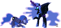 Size: 12280x5640 | Tagged: safe, artist:90sigma, nightmare moon, princess luna, alicorn, pony, g4, absurd resolution, duality, female, mare, simple background, transparent background, vector