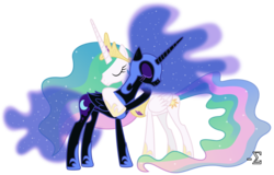 Size: 12230x7810 | Tagged: safe, artist:90sigma, nightmare moon, princess celestia, alicorn, pony, g4, absurd resolution, female, hug, mare, reformed, siblings, simple background, sisters, transparent background, vector
