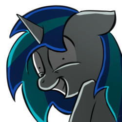 Size: 1080x1080 | Tagged: safe, artist:muzza299, dj pon-3, vinyl scratch, pony, g4, creepy, female, insanity, rapeface, smiling, solo